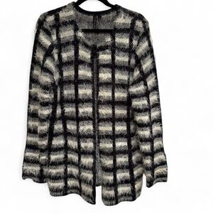 Allie & Rob Black and White Plaid Furry Cardigan/Jacket/Blazer